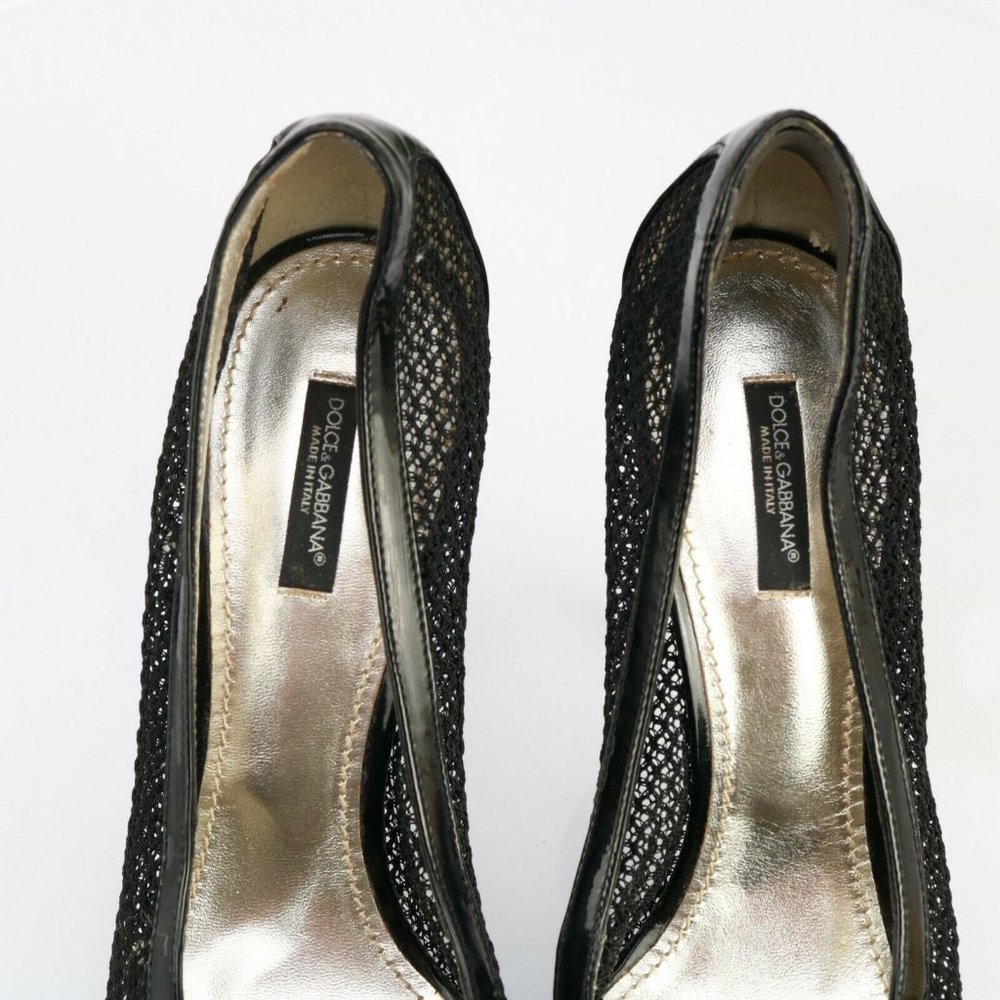 Dolce & Gabbana Women Dress Pump Size 9 Black Patent Leather Mesh Stiletto Heels - Picture 8 of 12
